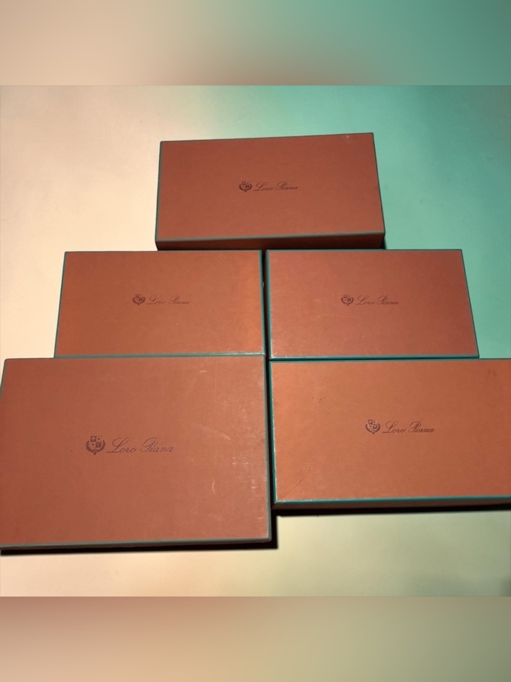 Loro Piana Orange Boxes with Teal Trim - Set of 5